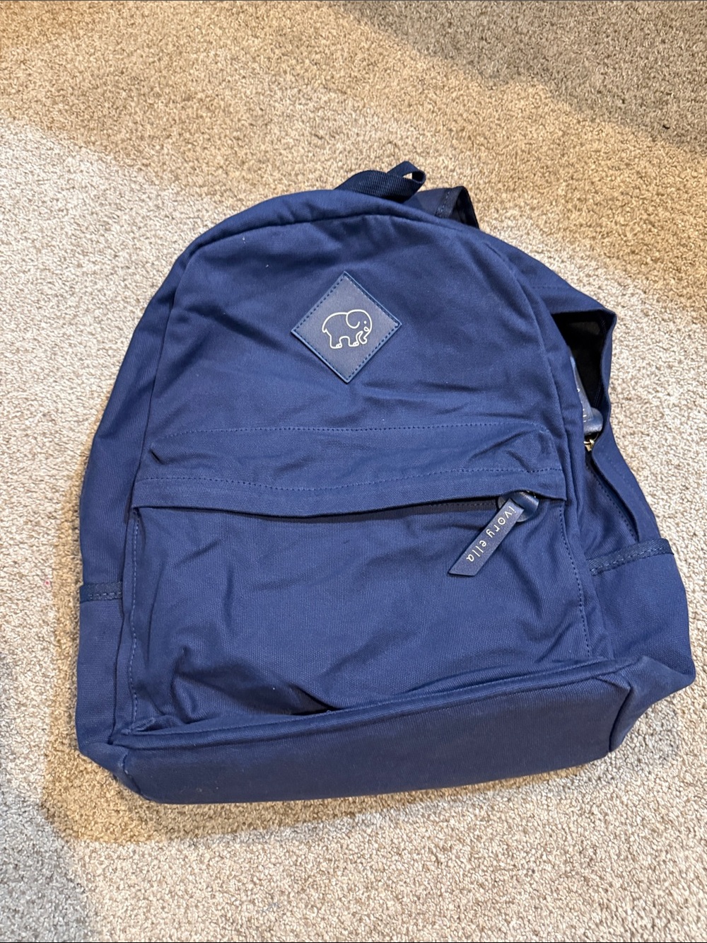 ivory ella Navy Canvas Backpack with Elephant Patch